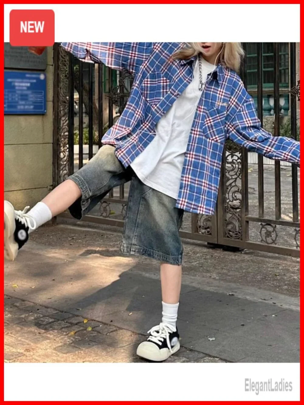 Baggy Denim Bermuda Shorts for Women Y2K Grunge Streetwear Long Straight Leg